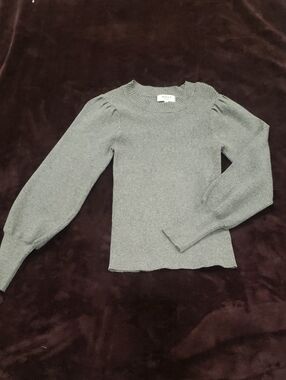 Milly Minis Puff-Sleeve Ribbed Knit Top in Gray